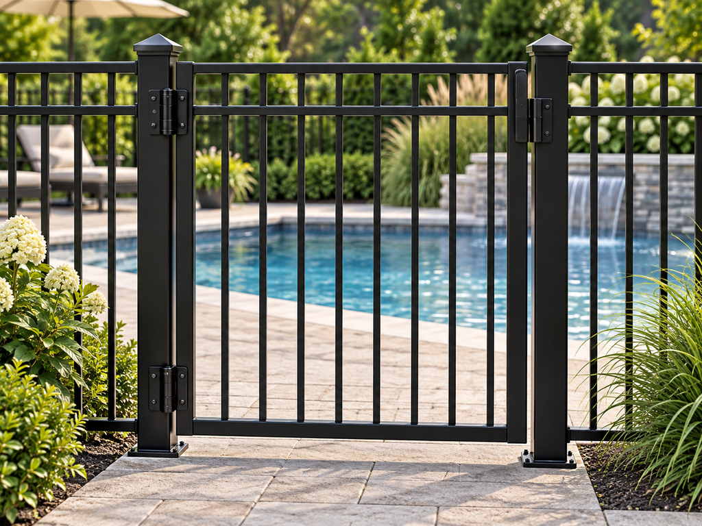 Modern Black Ornamental Aluminum Pool Fence.