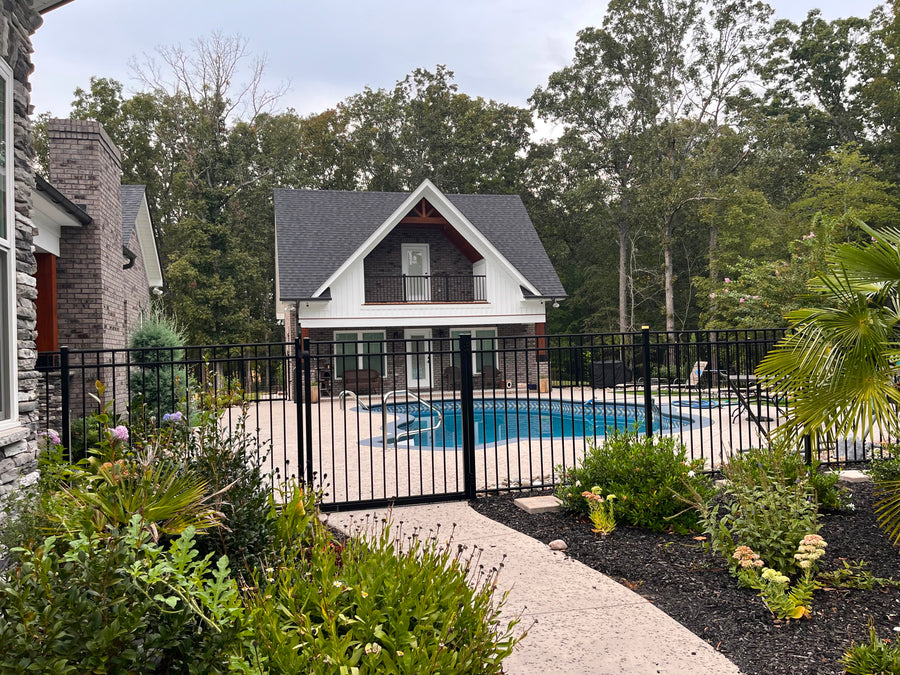 Black ornamental aluminum pool fence
